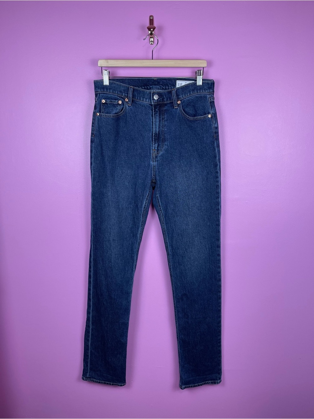GAP High Rise '90s Slim Straight Jeans Women's 30 Tall Dark Indigo - Picture 2 of 15